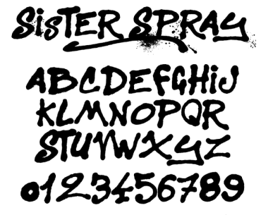 Font chữ miễn phí Sister Spray kết hợp những chữ cái, con số theo phong cách phun sơn 